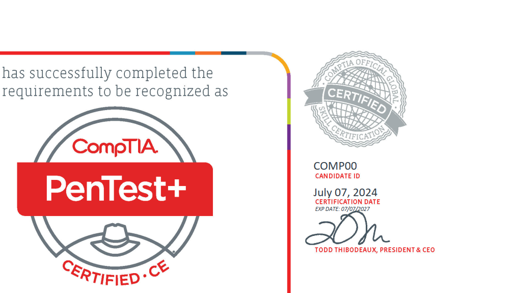 Congratulations to Candidate X for Passing the International CompTIA Pentest+ (PT0-002) Certification !