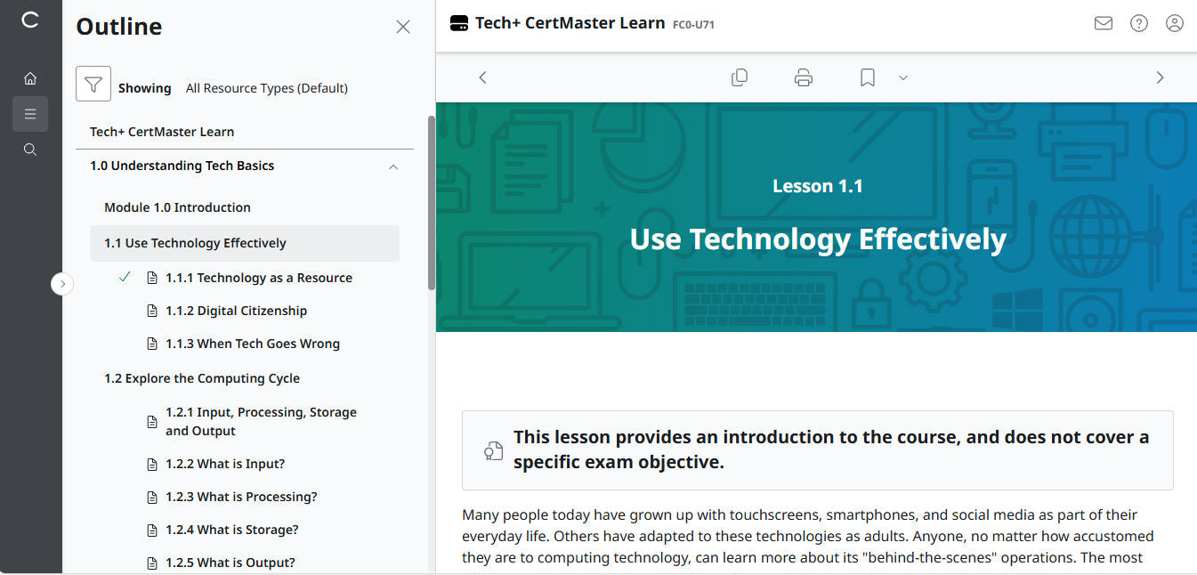 CompTIA CertMaster Learn Tech+ FC0-U71 - Individual License (12 Months Access)