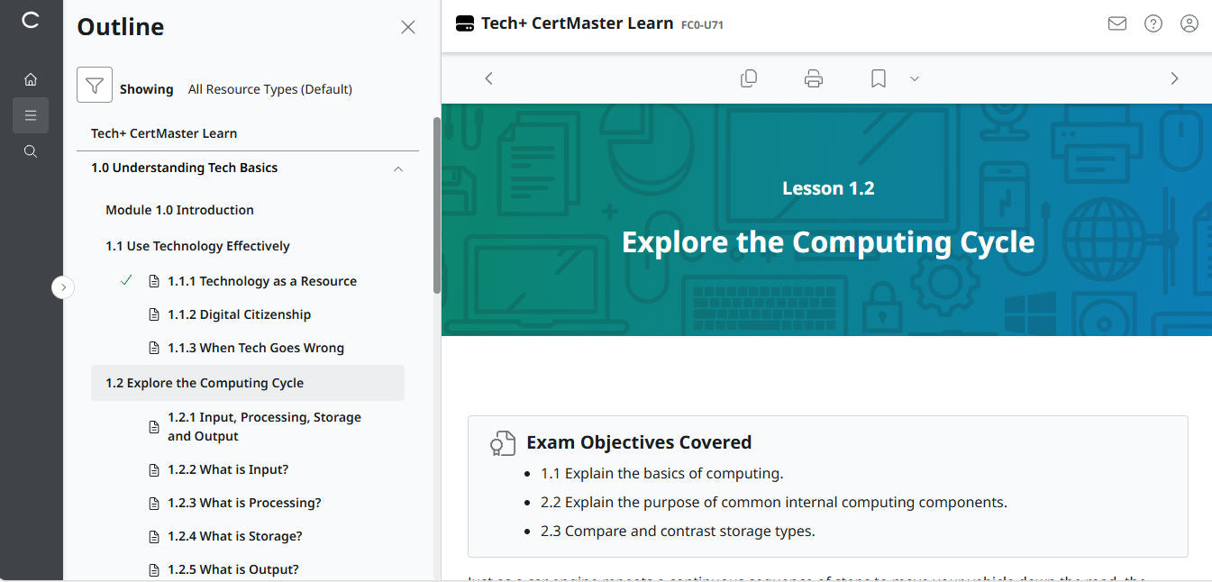 CompTIA CertMaster Learn Tech+ FC0-U71 - Individual License (12 Months Access)