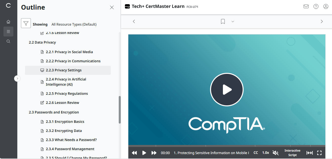 CompTIA CertMaster Learn Tech+ FC0-U71 - Individual License (12 Months Access)