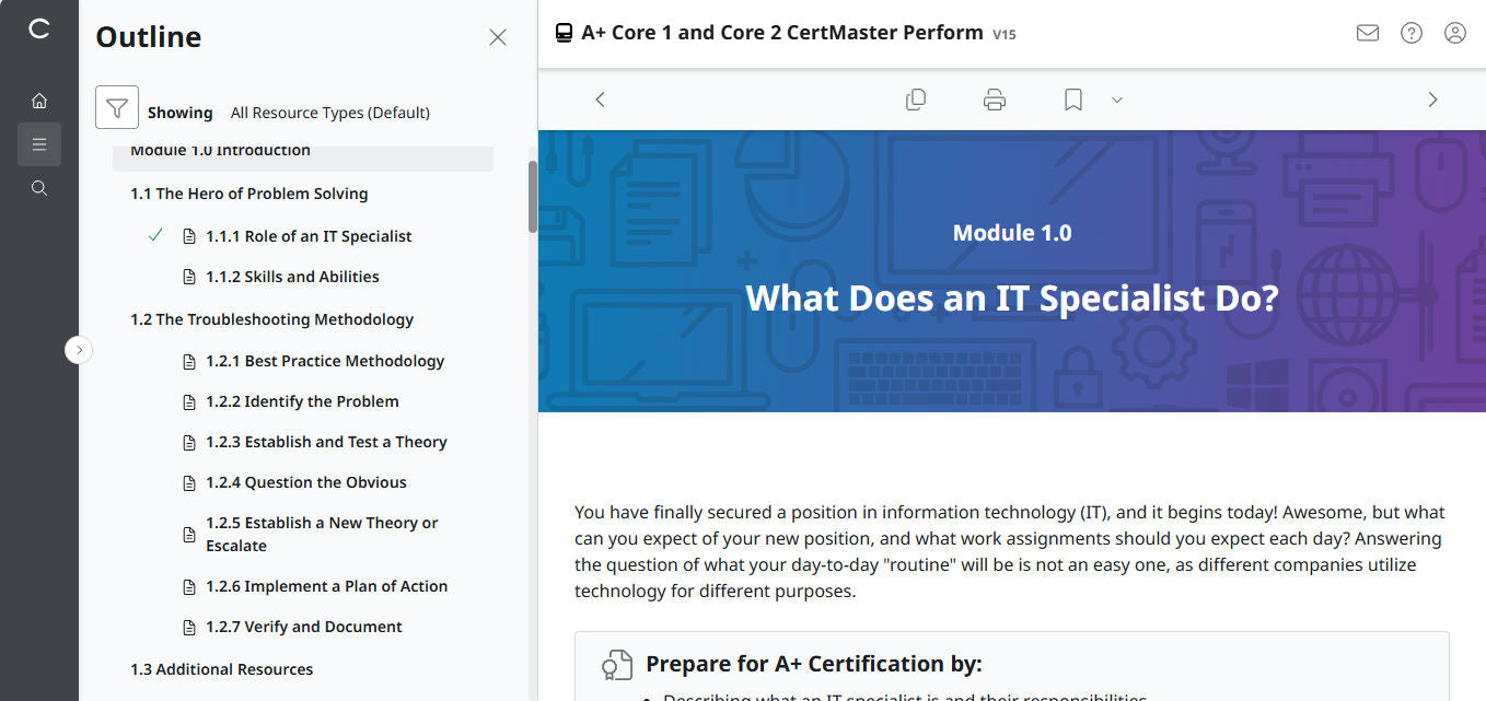 CertMaster Perform for CompTIA A+ Core 1 & 2  (V15) (120 Days  Access)